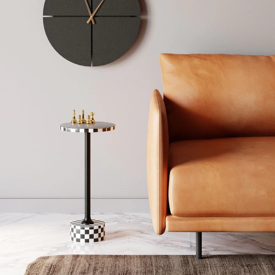 KARE Design Domero Chess Side Table - Black & White Checkerboard Pattern - 25cm Modern Accent Table