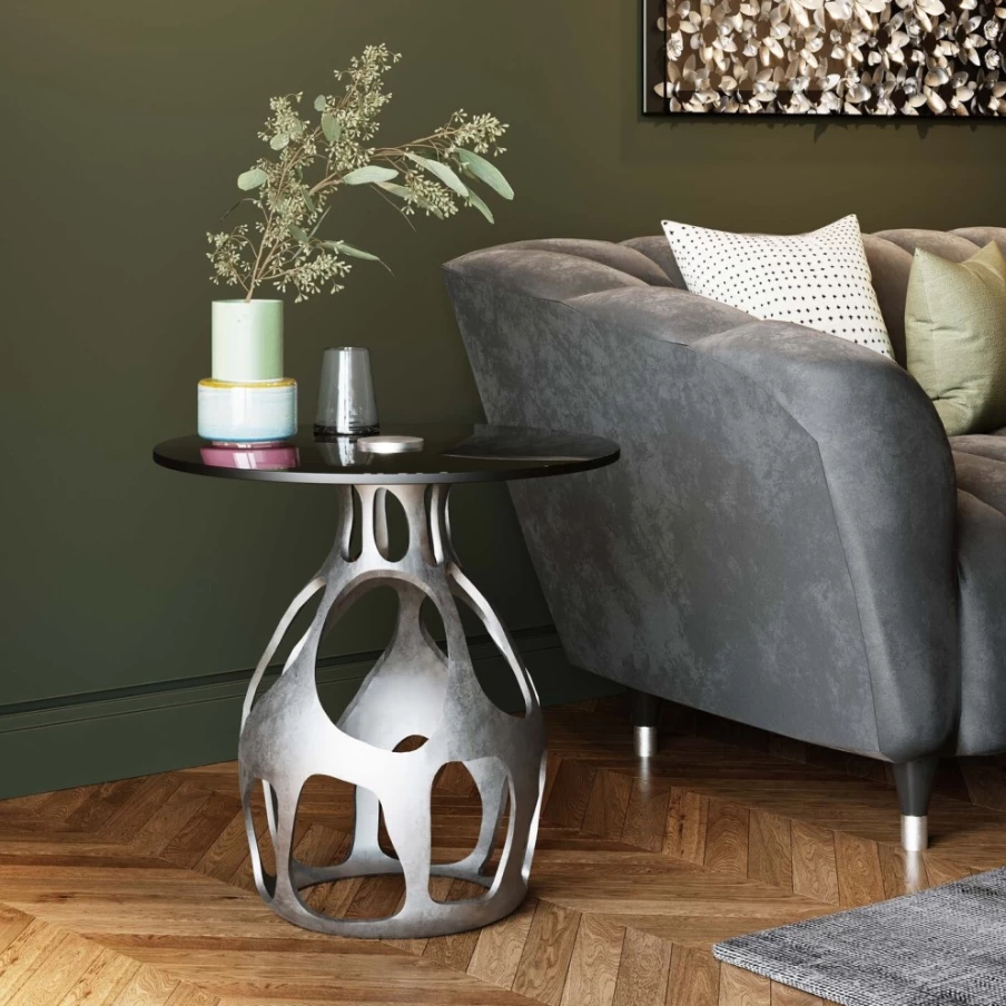 KARE Design Modern Volcano Silver Side Table - 60cm Round Accent Table for Living Room