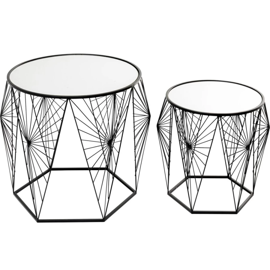 KARE Design Modern Cobweb Side Table - Set of 2, Black End Tables for Living Room