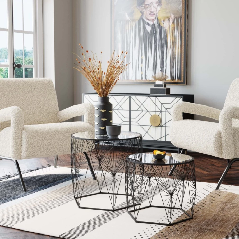 KARE Design Modern Cobweb Side Table - Set of 2, Black End Tables for Living Room