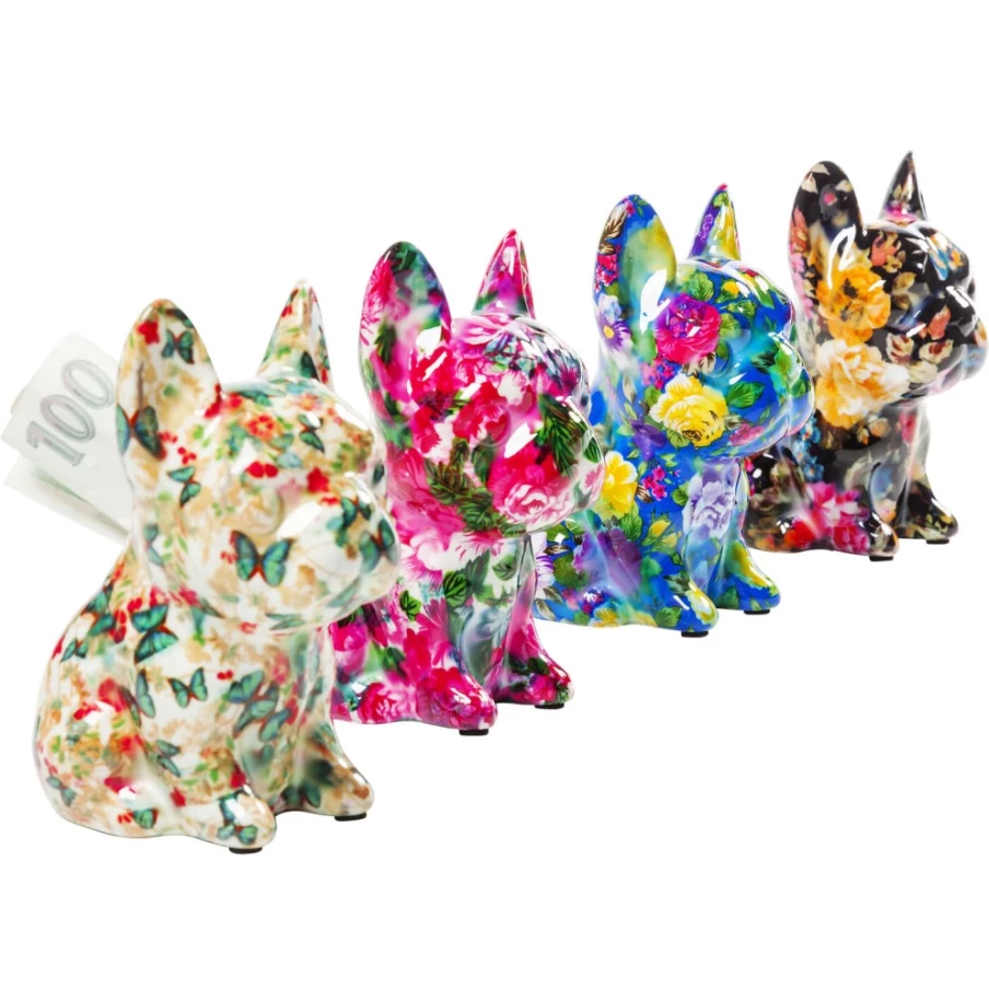 KARE Design Money Box Dog Fiore - 12Cm Assorted Color Ceramic Piggy Bank for Home Decor