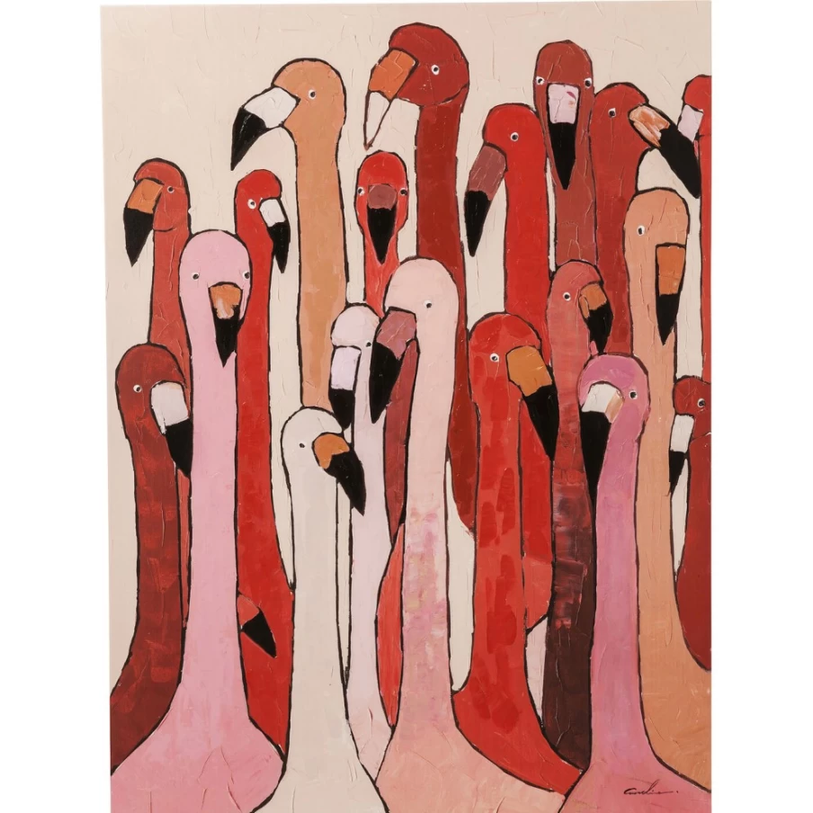 "KARE Design Modern Flamingo Art Print - Picture Touched Meeting Scene 90x120cm Wall Decor"