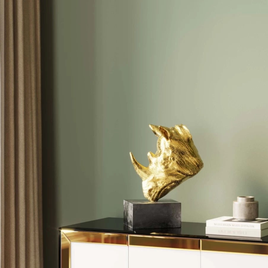 KARE Design Modern Gold Rhino Deco Object - 51cm Sculpture for Home Decor
