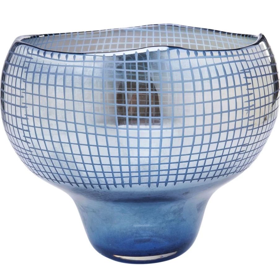 KARE Design Modern Blue Luster Grid Pattern Vase - 28cm Decorative Home Decor