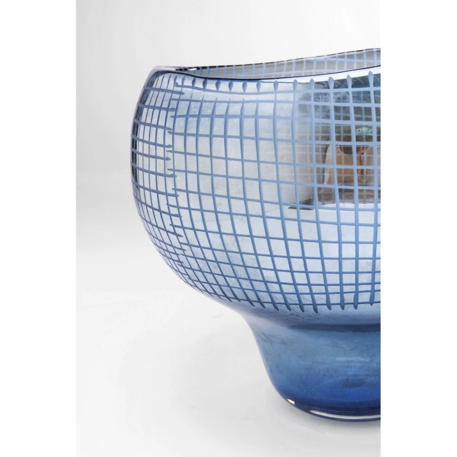 KARE Design Modern Blue Luster Grid Pattern Vase - 28cm Decorative Home Decor