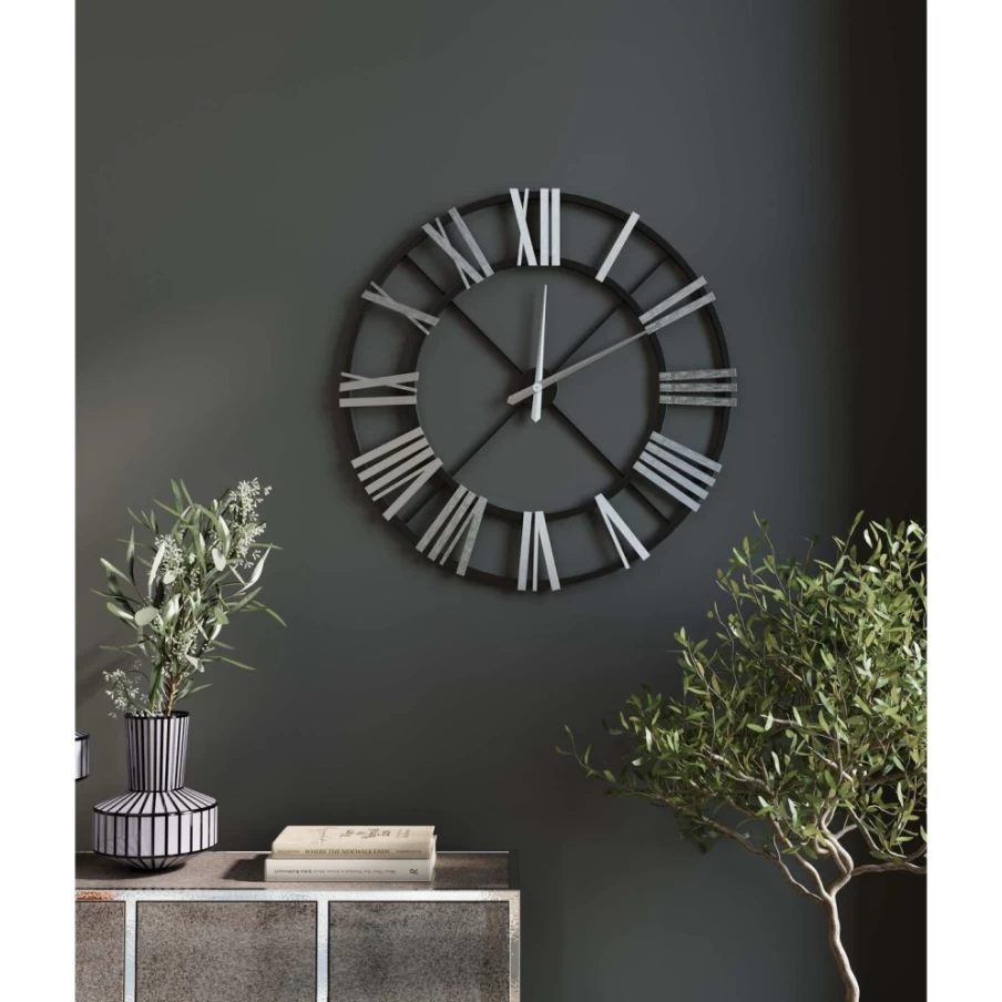 KARE Design Modern Wall Clock Nevio Silver 95cm Round Contemporary Decorative Clock
