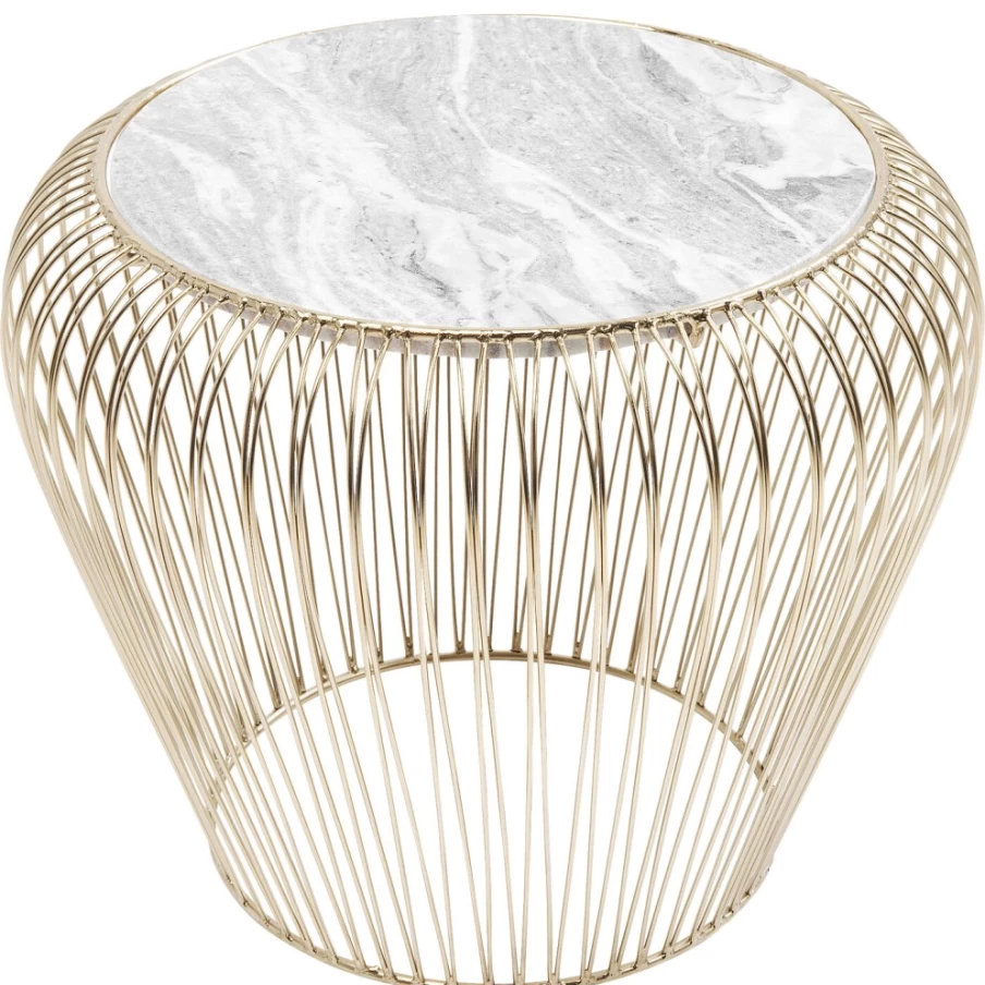 KARE Design Modern Side Table with Grey Marble Top and Brass Base - 43cm Round Accent Table for Living Room