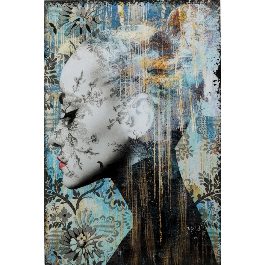 KARE Design Modern Glass Wall Art - Floral Lady Portrait 100x150 cm Handmade Decor