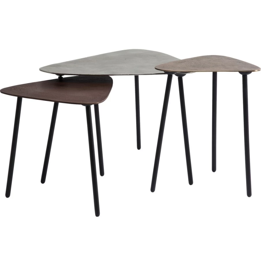 KARE Design Vintage Industrial Coffee Table Set of 3 - Triangle Loft Style Side Tables for Living Room