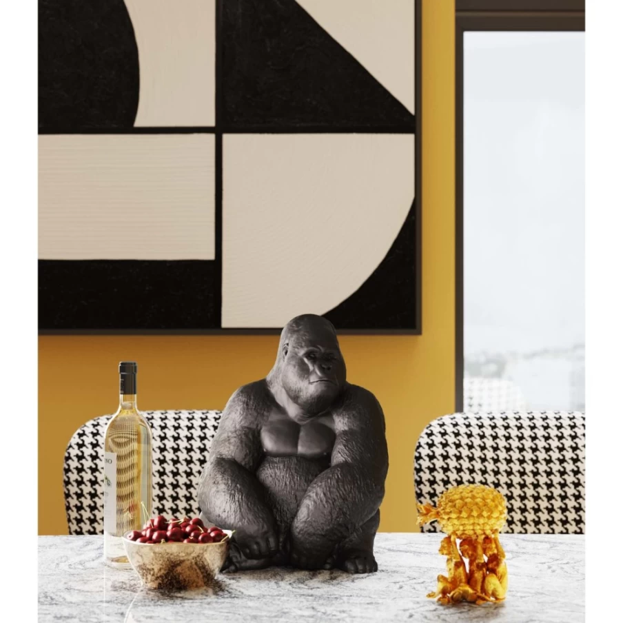 KARE Design Modern Black Gorilla Decor Figurine - Medium Side Table Statue for Home Deco