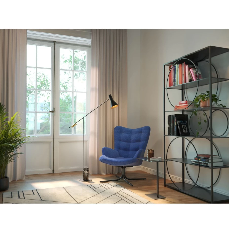 "KARE Design Oscar Swivel Armchair in Denim Blue – Modern Rotating Lounge Chair"