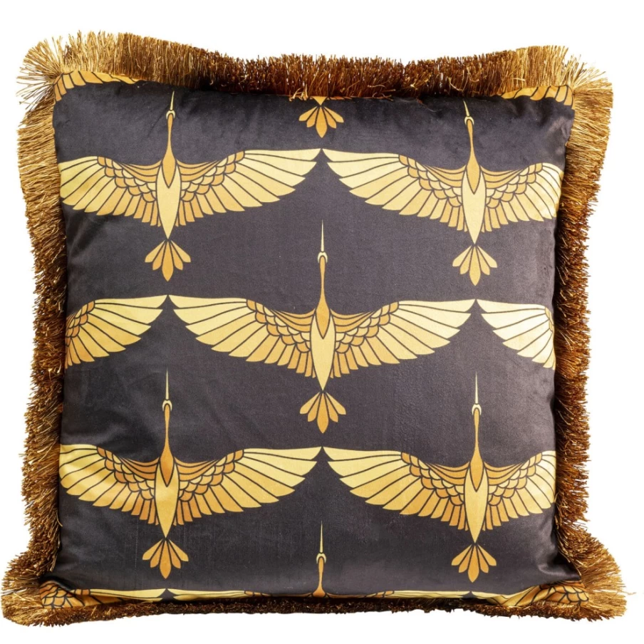 KARE Design Flamingo Print Decorative Cushion 45x45cm with Fringe Trim Bohemian Style Home Decor