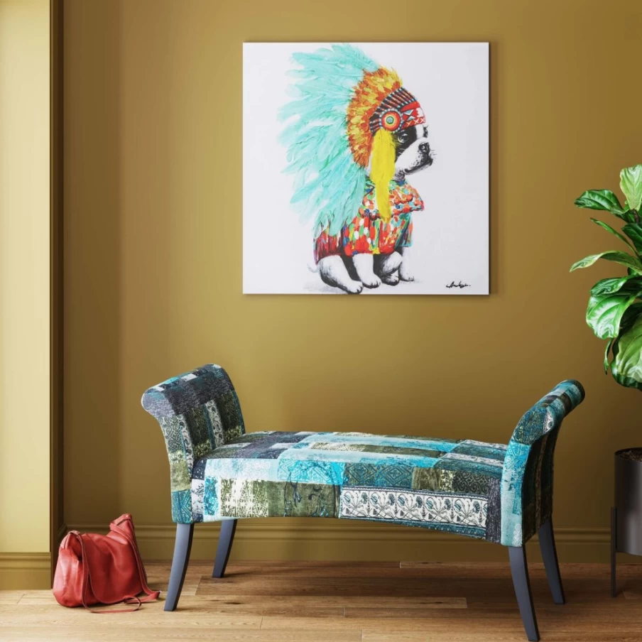 "KARE Design Canvas Wall Art - 80x80cm Dog Portrait with Headdress, Modern Home Decor"