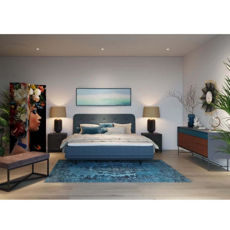 KARE Design Luna Blue Boxspring Bed 180x200 cm - Premium Queen Size Mattress Base