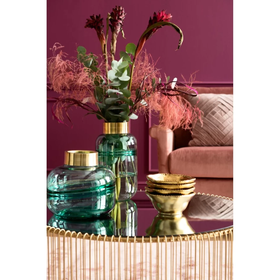 KARE Design Positano Green Ceramic Vase 21cm - Handmade Belly Art Pot for Home Decor