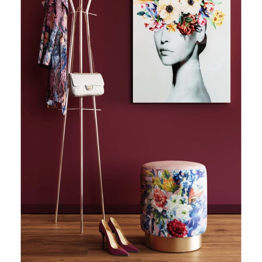 KARE Design Modern Cherry Blossom Rose Brass Stool - 32cm Height, Elegant Bar Stool for Home Decor