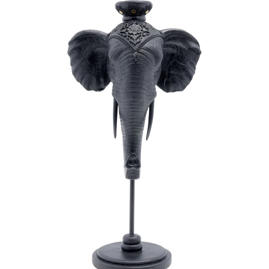 KARE Design Modern Elephant Head Candle Holder - 49cm Tall Black Decorative Home Decor