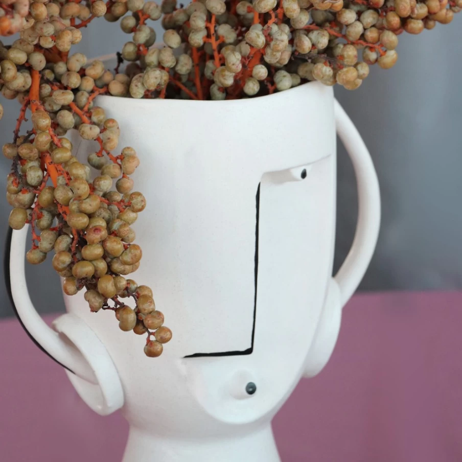 KARE Design Modern Face Vase Pot - 30cm Decorative Ceramic Sculpture for Home Decor
