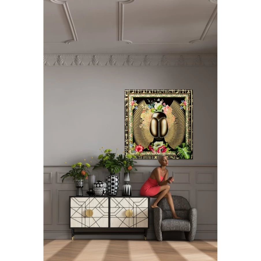 KARE Design Modern Glass Wall Art - 100x100cm Beetle and Flower Decorative Picture for Home Decor