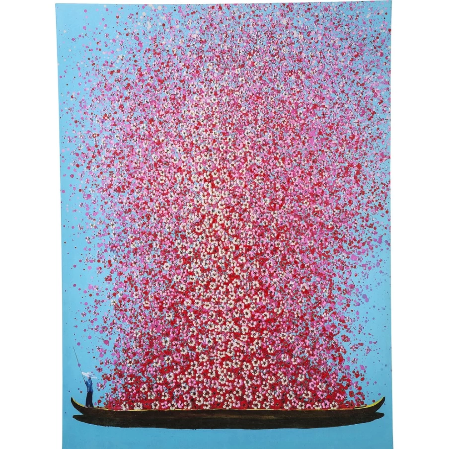 "KARE Design Blue and Pink Floral Boat Picture - 120x160cm Wall Art Decor"