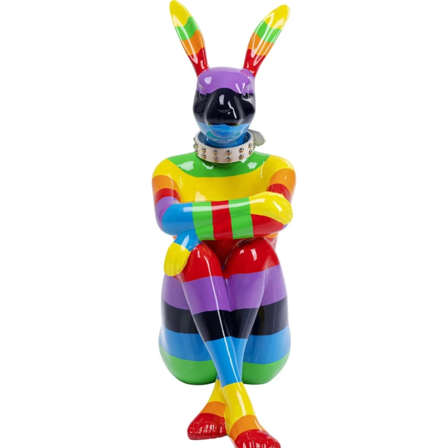 KARE Design Modern Rainbow Sitting Rabbit Decor Figurine - 80cm Whimsical Sculpture for Home & Garden