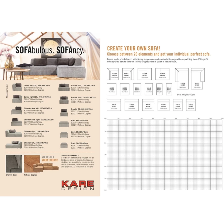 KARE Design Infinity Pouff Grey Modular Sofa with 50 Elements
