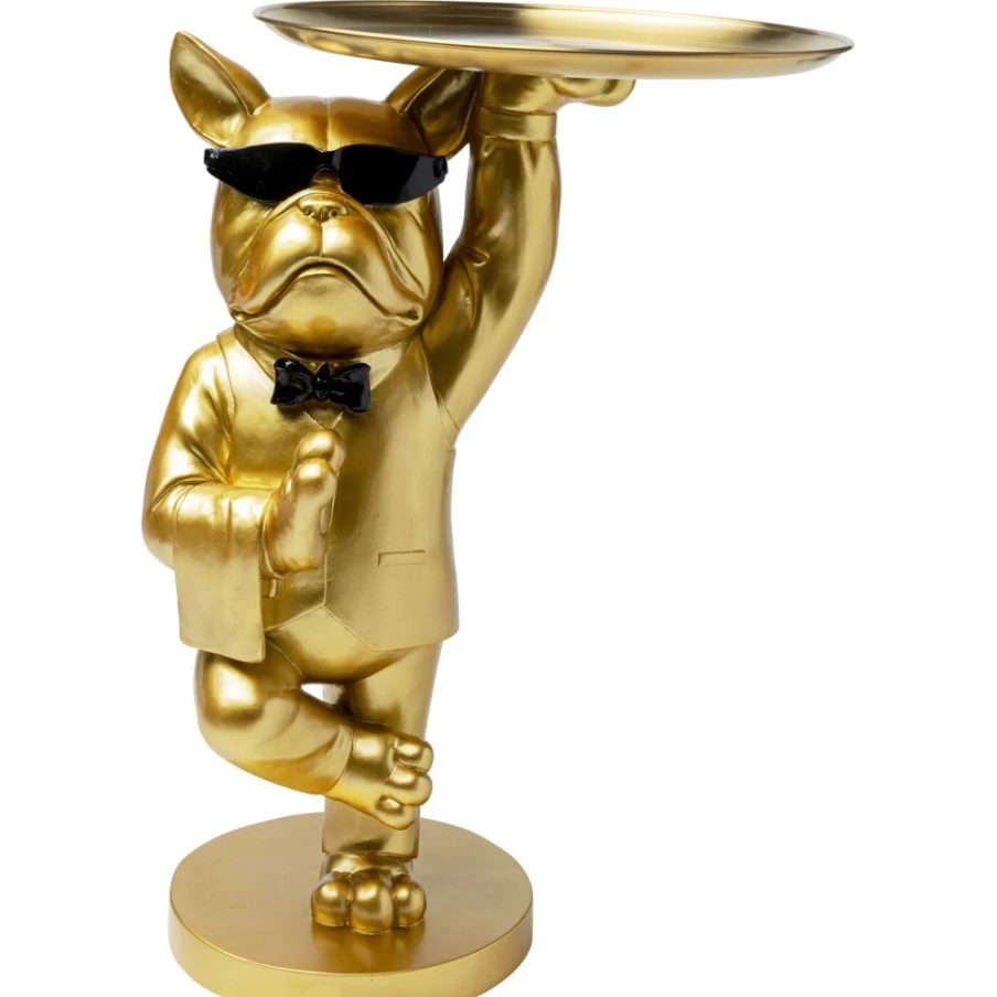 KARE Design Modern Bulldog Side Table with Gold Tray - 34x55cm Unique Animal-Themed Home Decor