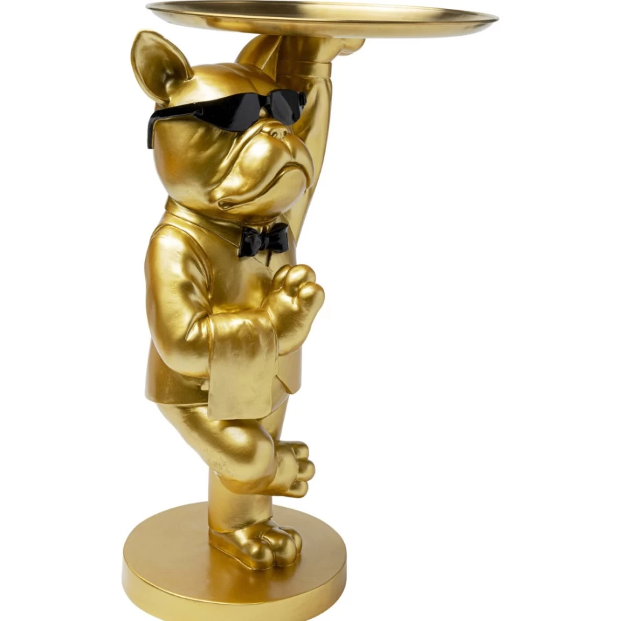KARE Design Modern Bulldog Side Table with Gold Tray - 34x55cm Unique Animal-Themed Home Decor