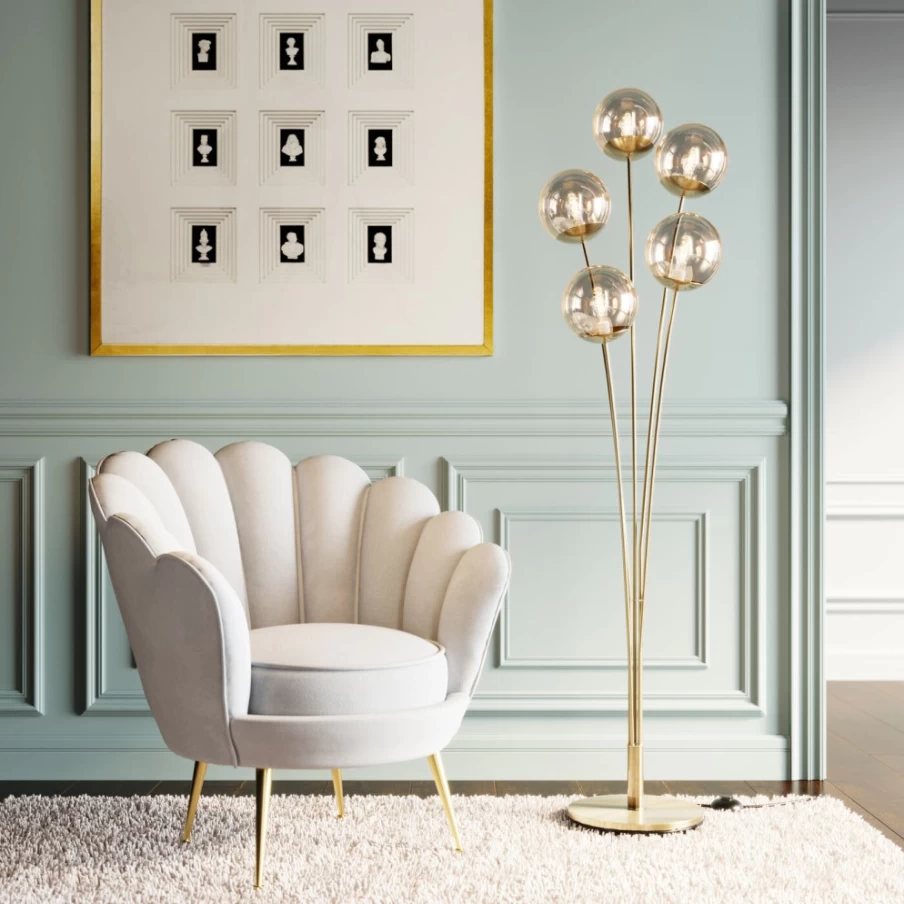 "KARE Design Modern Five Balls Amber Brass Floor Lamp – Elegant Lighting for Living Room"