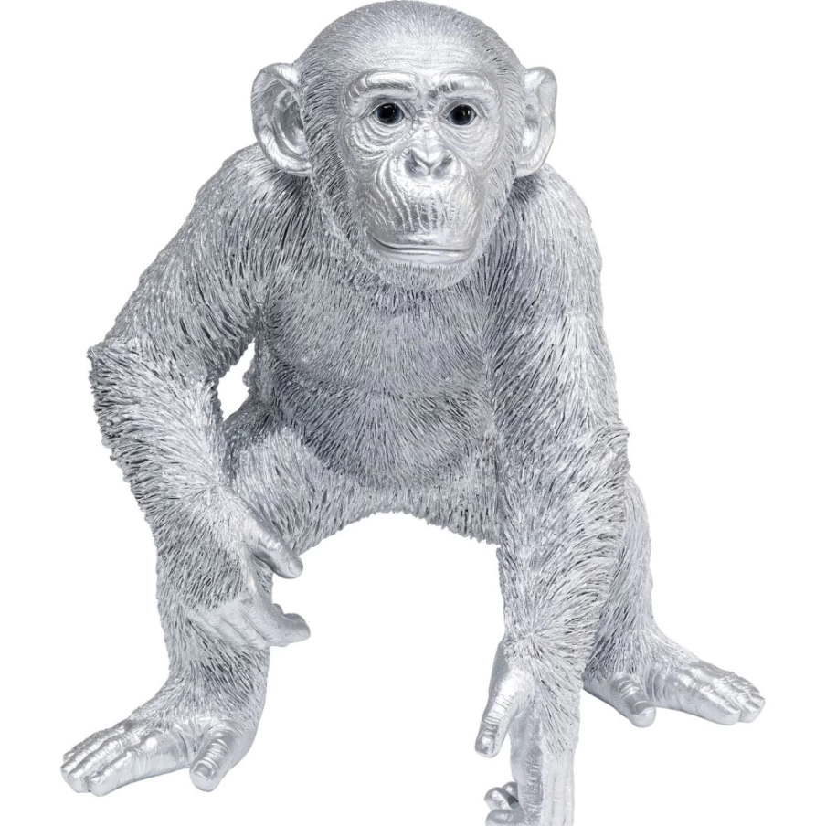 KARE Design Modern Silver Ape Sculpture - 50cm Art Deco Figurine for Home Decor