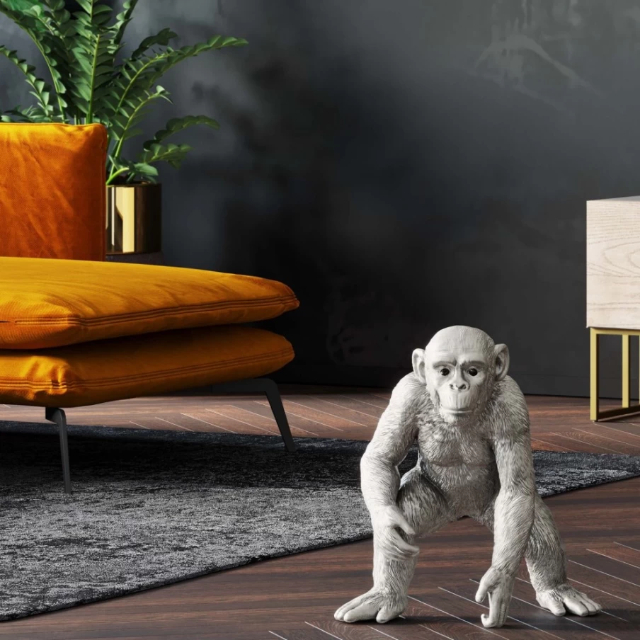 KARE Design Modern Silver Ape Sculpture - 50cm Art Deco Figurine for Home Decor