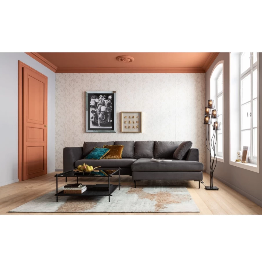 "KARE Design Gianni Velvet Corner Sofa - Grey & Black Right Sectional"