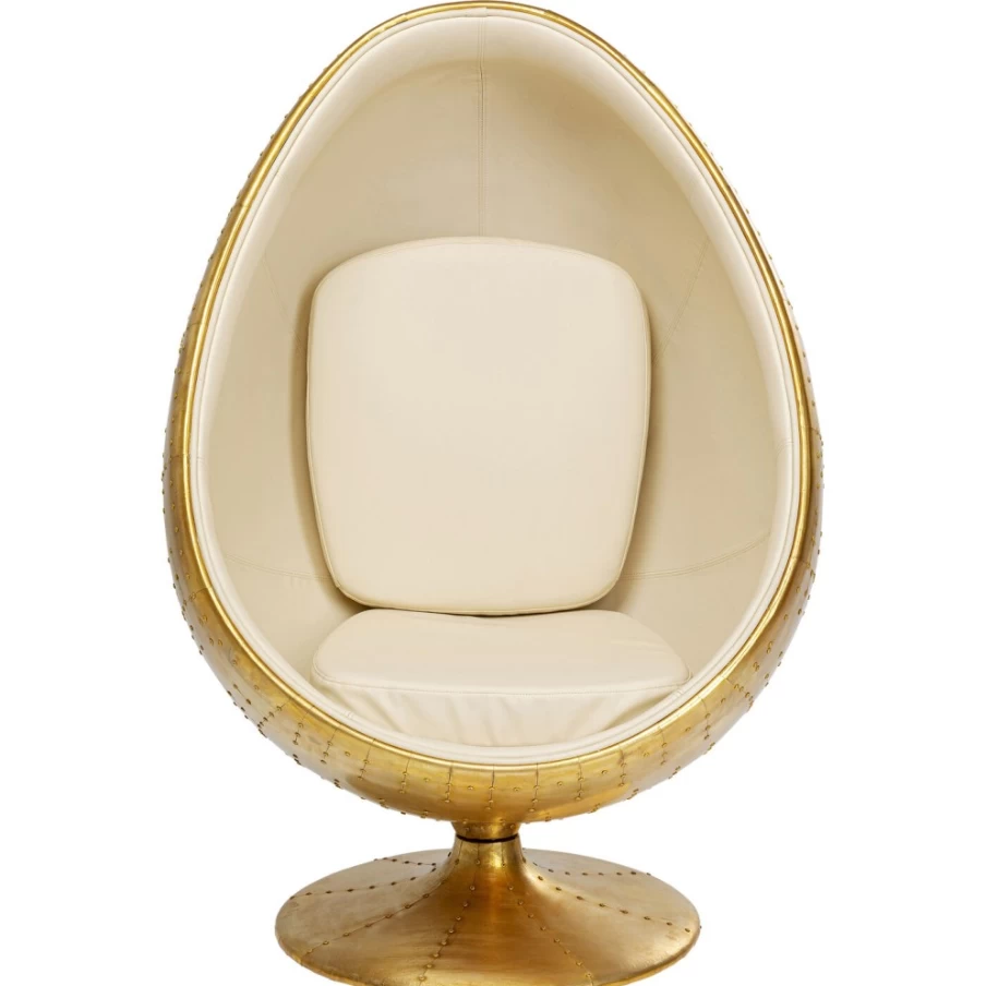 KARE Design Swivel Armchair with Brass Eyeball Base - Modern Rotating Lounge Chair