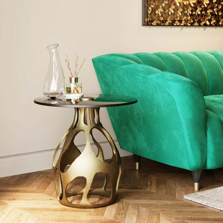 KARE Design Modern Gold Side Table - Volcanic Inspired Round Accent Table, 60cm Diameter