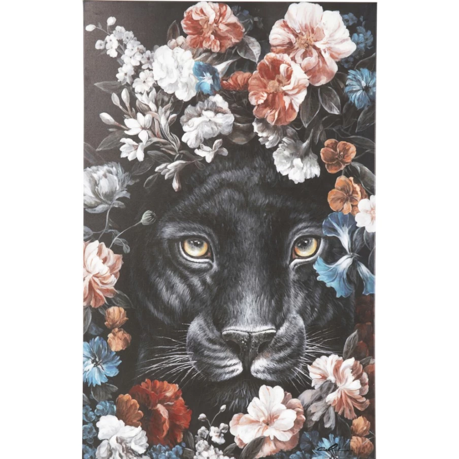 "KARE Design Canvas Wall Art - Night Leo In Flower Print, 90x140cm Modern Home Decor"