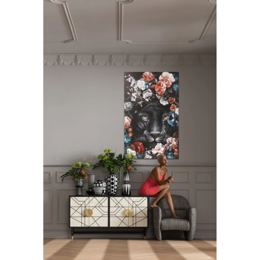 "KARE Design Canvas Wall Art - Night Leo In Flower Print, 90x140cm Modern Home Decor"