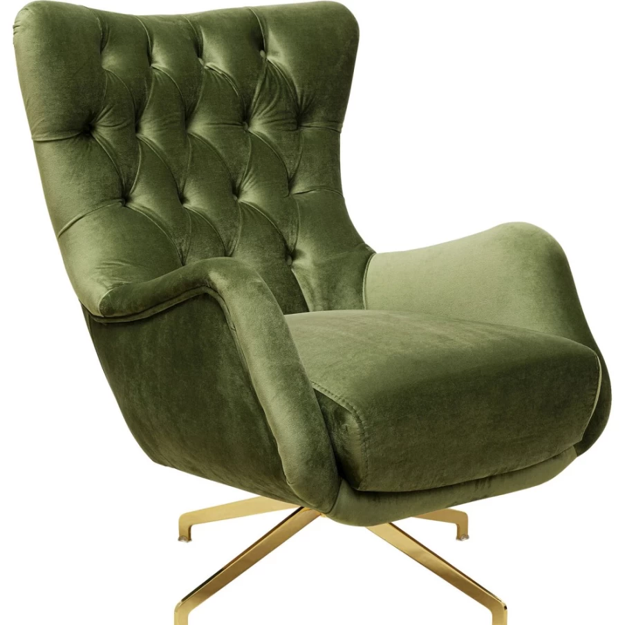 "KARE Design Bellissima Velvet Green Swivel Armchair – Luxurious Rotating Lounge Chair"