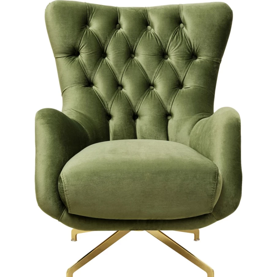 "KARE Design Bellissima Velvet Green Swivel Armchair – Luxurious Rotating Lounge Chair"