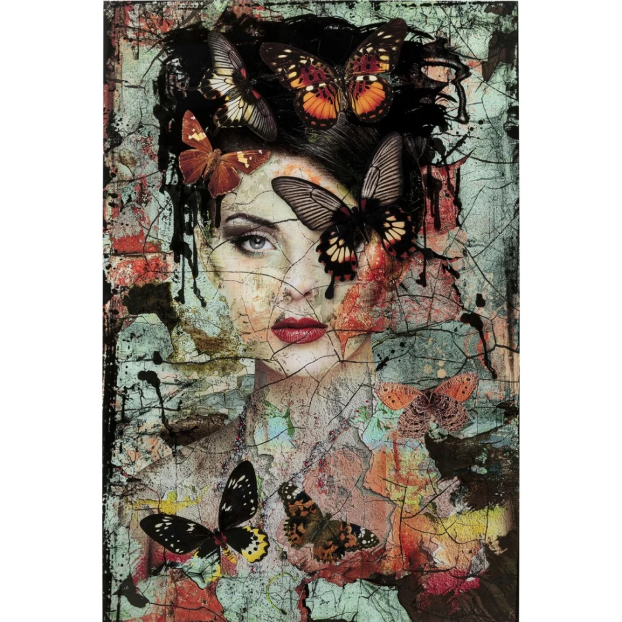 "KARE Design Modern Glass Wall Art - Elegant Lady & Butterfly Mural 100x150cm"