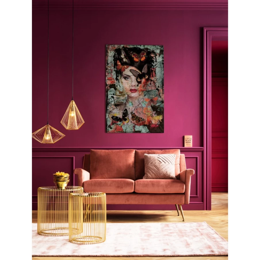 "KARE Design Modern Glass Wall Art - Elegant Lady & Butterfly Mural 100x150cm"