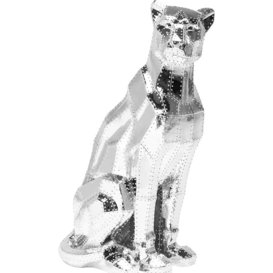 "KARE Design Modern Chrome Rivet Sitting Cat Decor Figurine - 82cm Tall Sculpture for Home Deco"