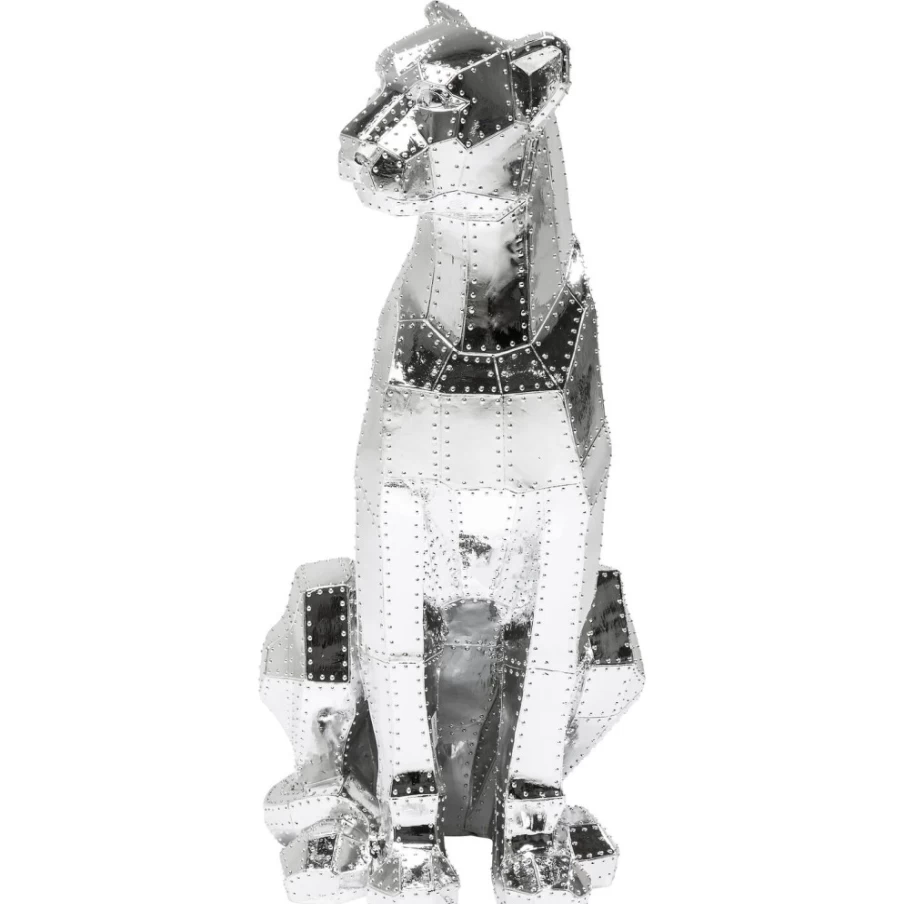 "KARE Design Modern Chrome Rivet Sitting Cat Decor Figurine - 82cm Tall Sculpture for Home Deco"