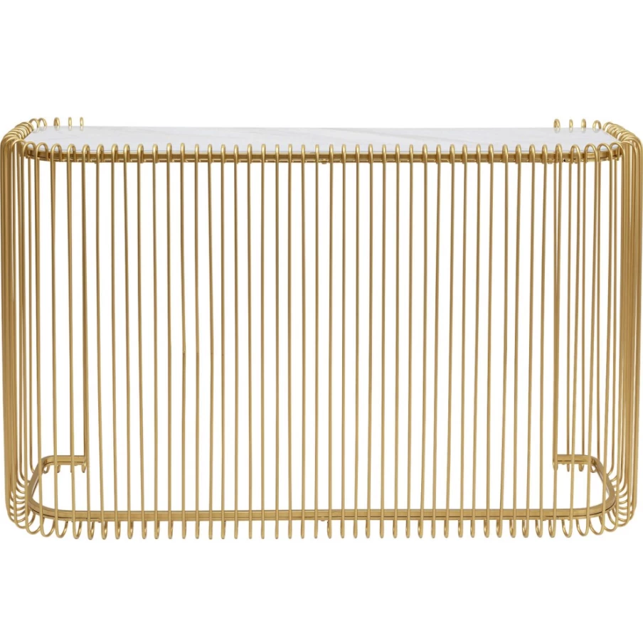 KARE Design Modern Console Table with Wire Glass Marble Top and Gold Metal Frame, 142cm x 89cm, Luxury Entryway Furniture
