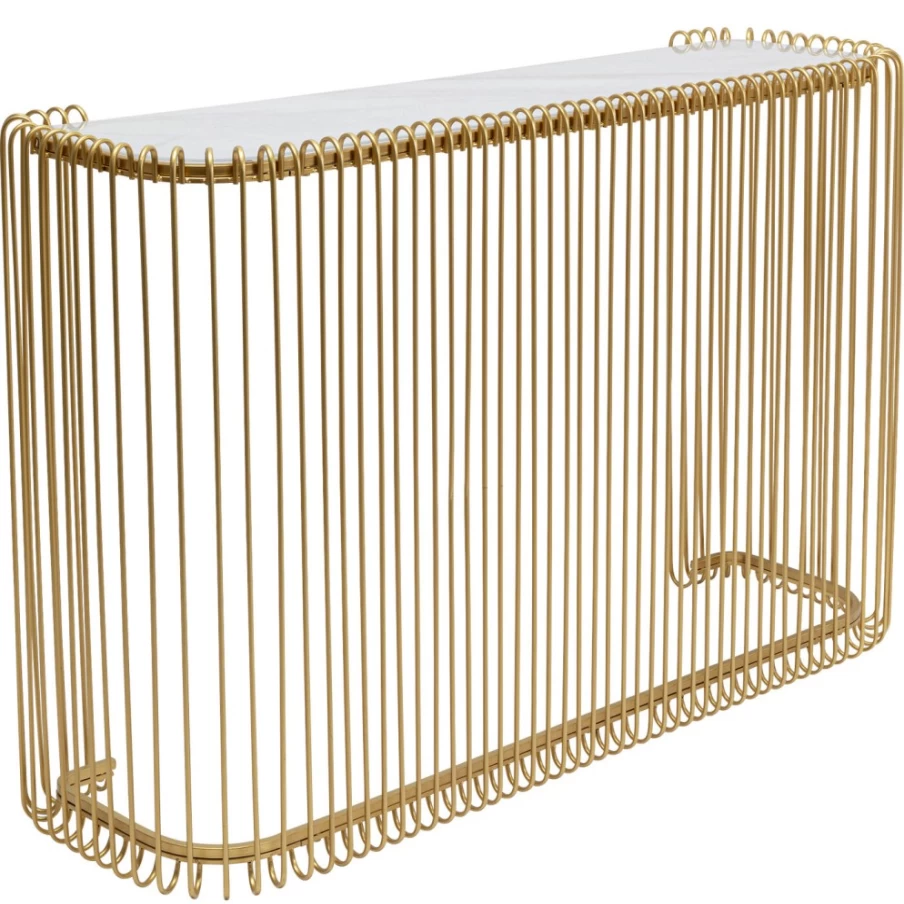KARE Design Modern Console Table with Wire Glass Marble Top and Gold Metal Frame, 142cm x 89cm, Luxury Entryway Furniture