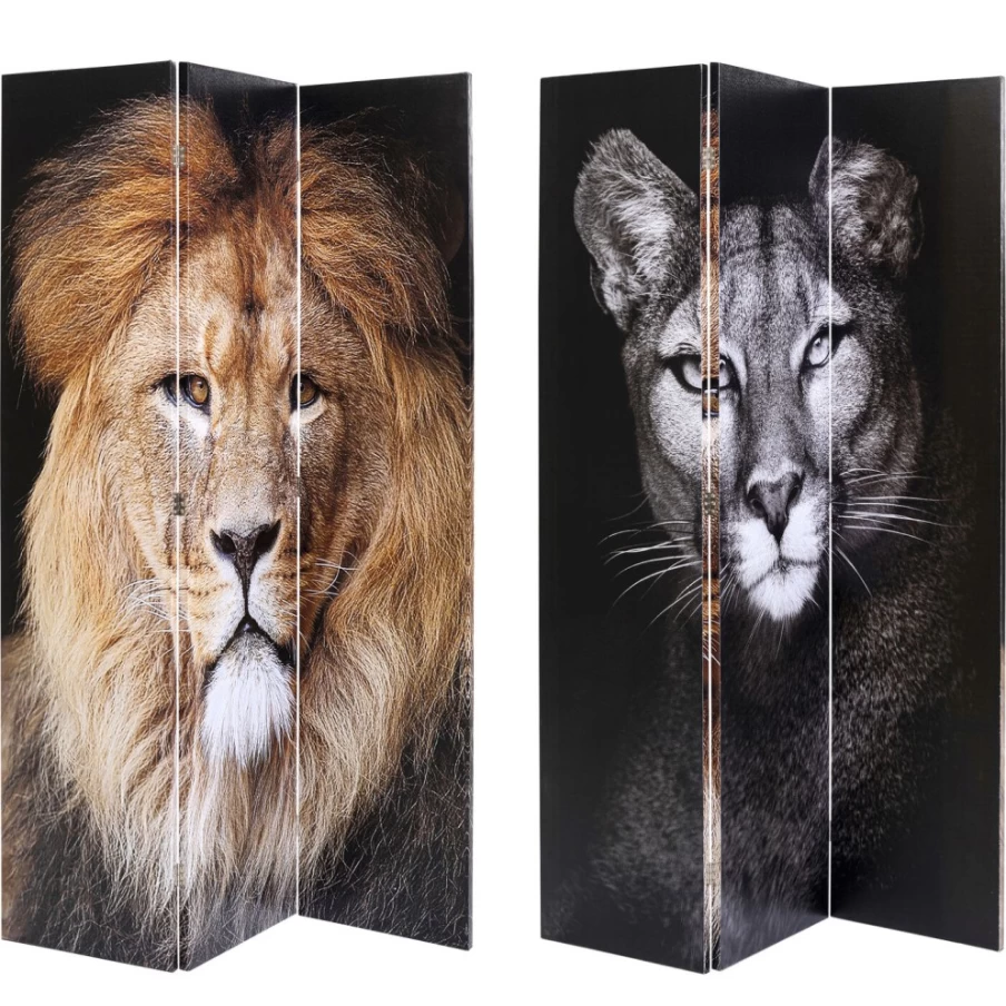 "KARE Design Room Divider - King Lion Vs Cat Girl Panel 120x180cm, Decorative Privacy Screen"