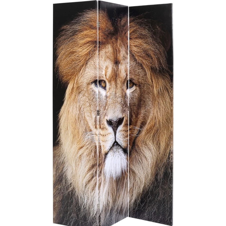 "KARE Design Room Divider - King Lion Vs Cat Girl Panel 120x180cm, Decorative Privacy Screen"