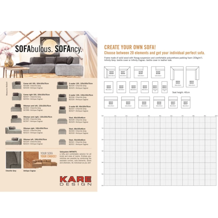 KARE Design Infinity Pouff Grey Modular Sofa with 80 Elements