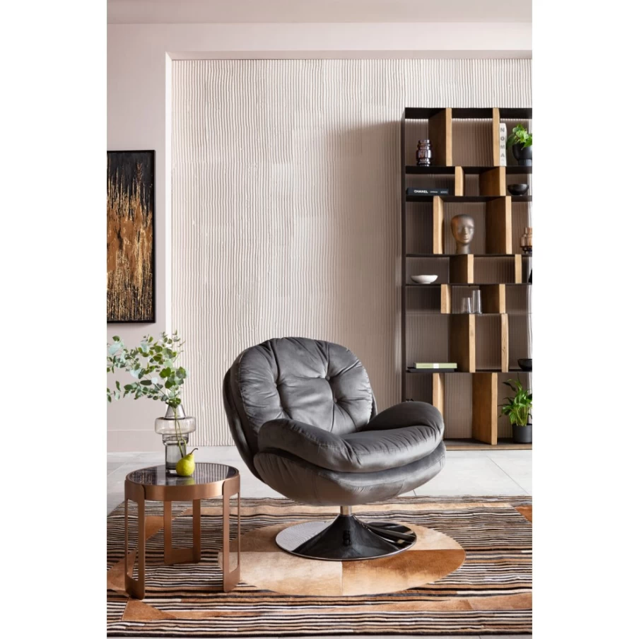 "KARE Design Modern Swivel Armchair in Cosy Grey – 360-Degree Rotating Comfort Chair for Living Room"