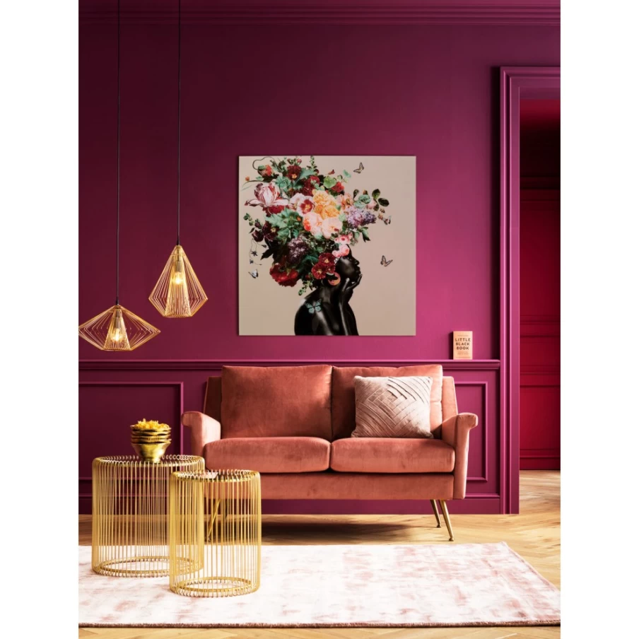 "KARE Design Beige Glass Picture Bouquet Wall Art - 100x100cm Framed Floral Decor"