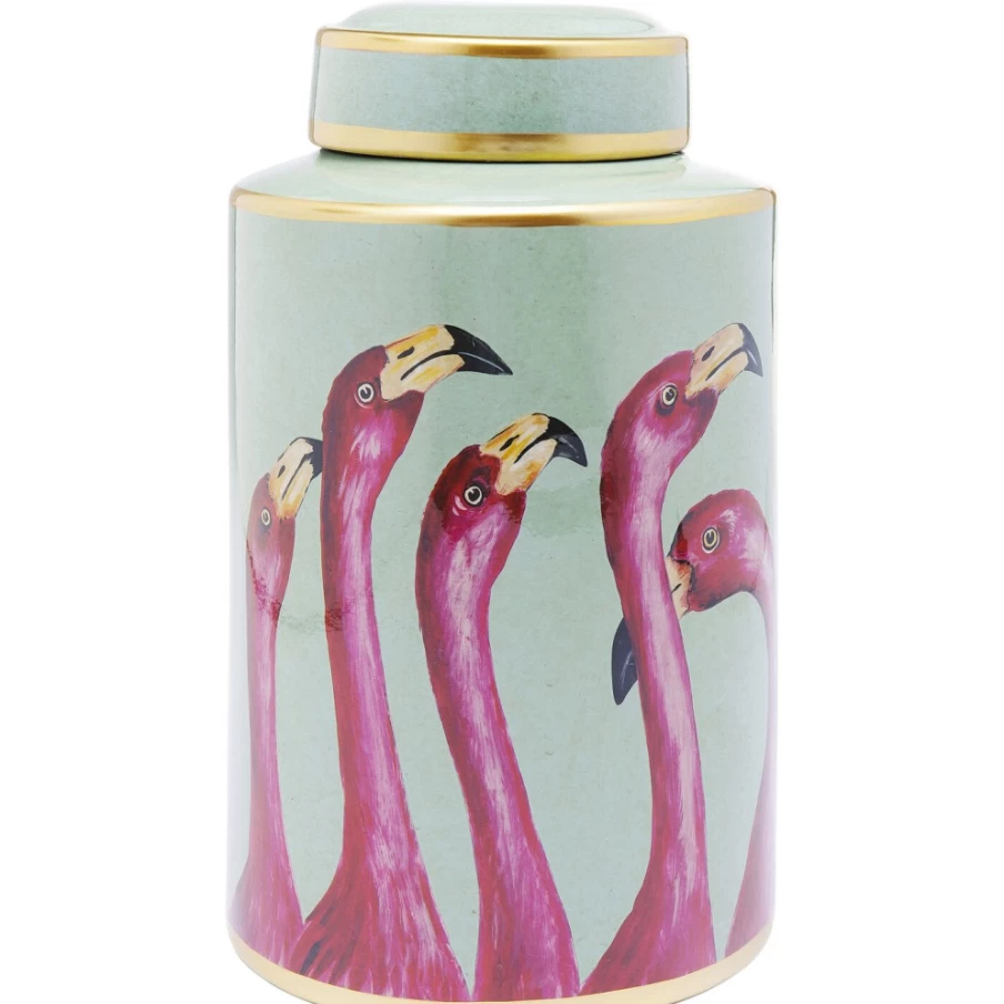 KARE Design Flamingo Decorative Jar - 29cm Height, Pink Flamingos Home Decor, Modern Tabletop Vase